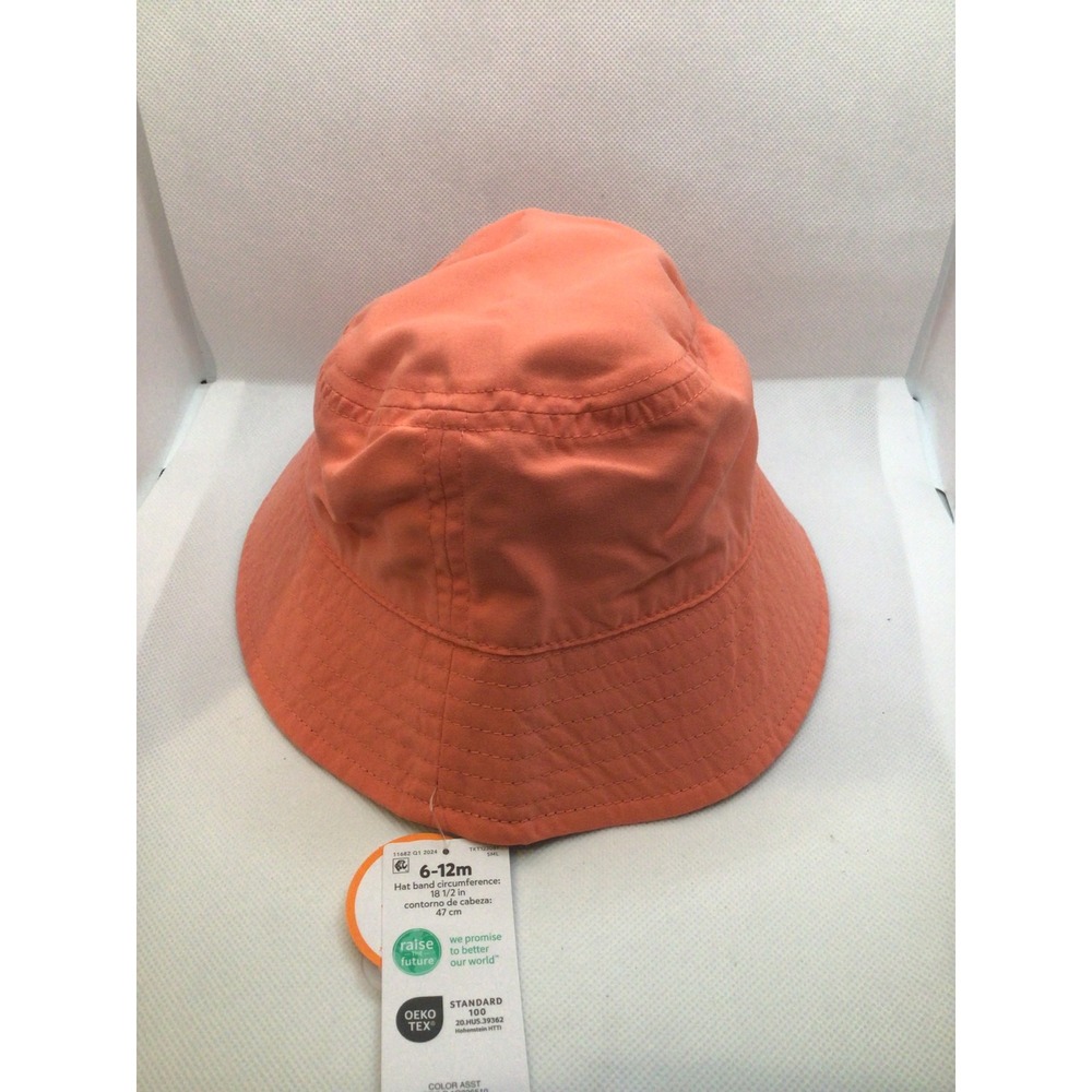 Carters Just One You Coral Orange UPF 50+ Sun Bucket Hat 6-12M Navy Lining NEW